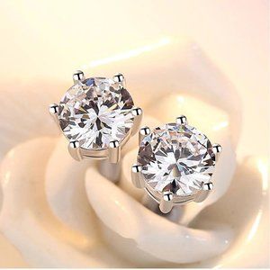 NEW 2 CT Solitaire Diamond Silver Stud Earrings